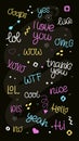 SPEECH BUBBLES hand draw set of Colorful bubble talk phrases dialog words Royalty Free Stock Photo